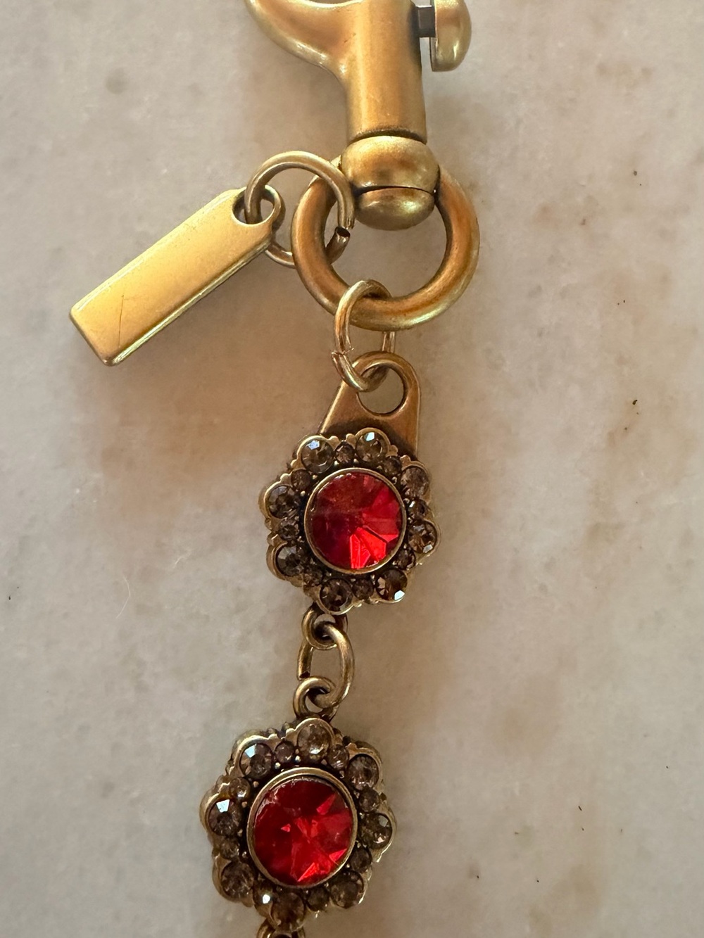 Beautiful bag Charm brass with Red Gem Accents